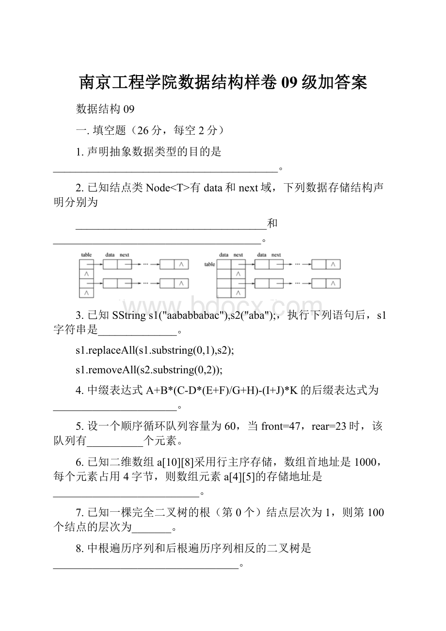 南京工程学院数据结构样卷09级加答案.docx
