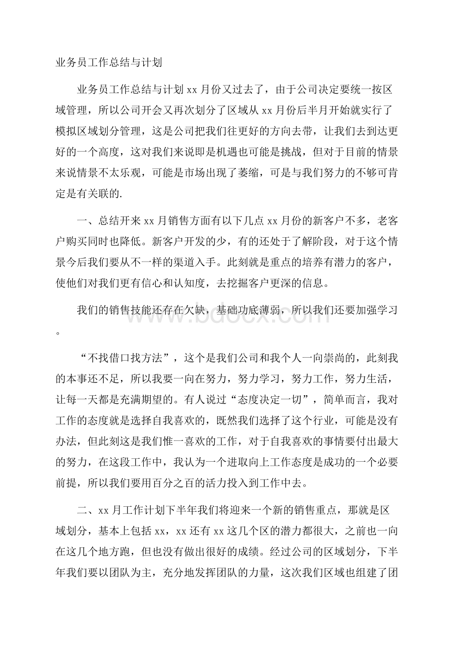 业务员工作总结与计划.docx_第1页