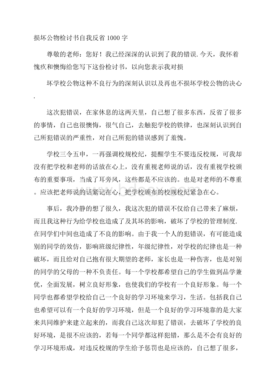 损坏公物检讨书自我反省1000字.docx