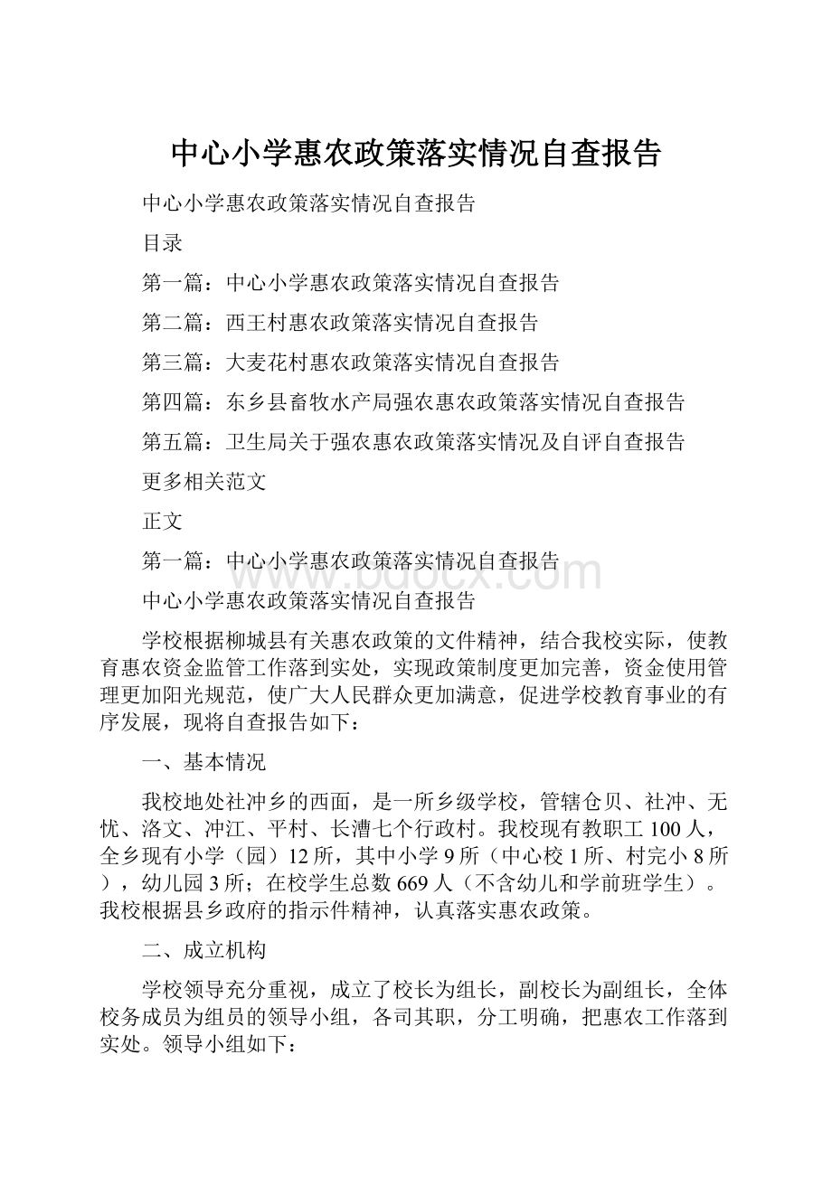 中心小学惠农政策落实情况自查报告.docx