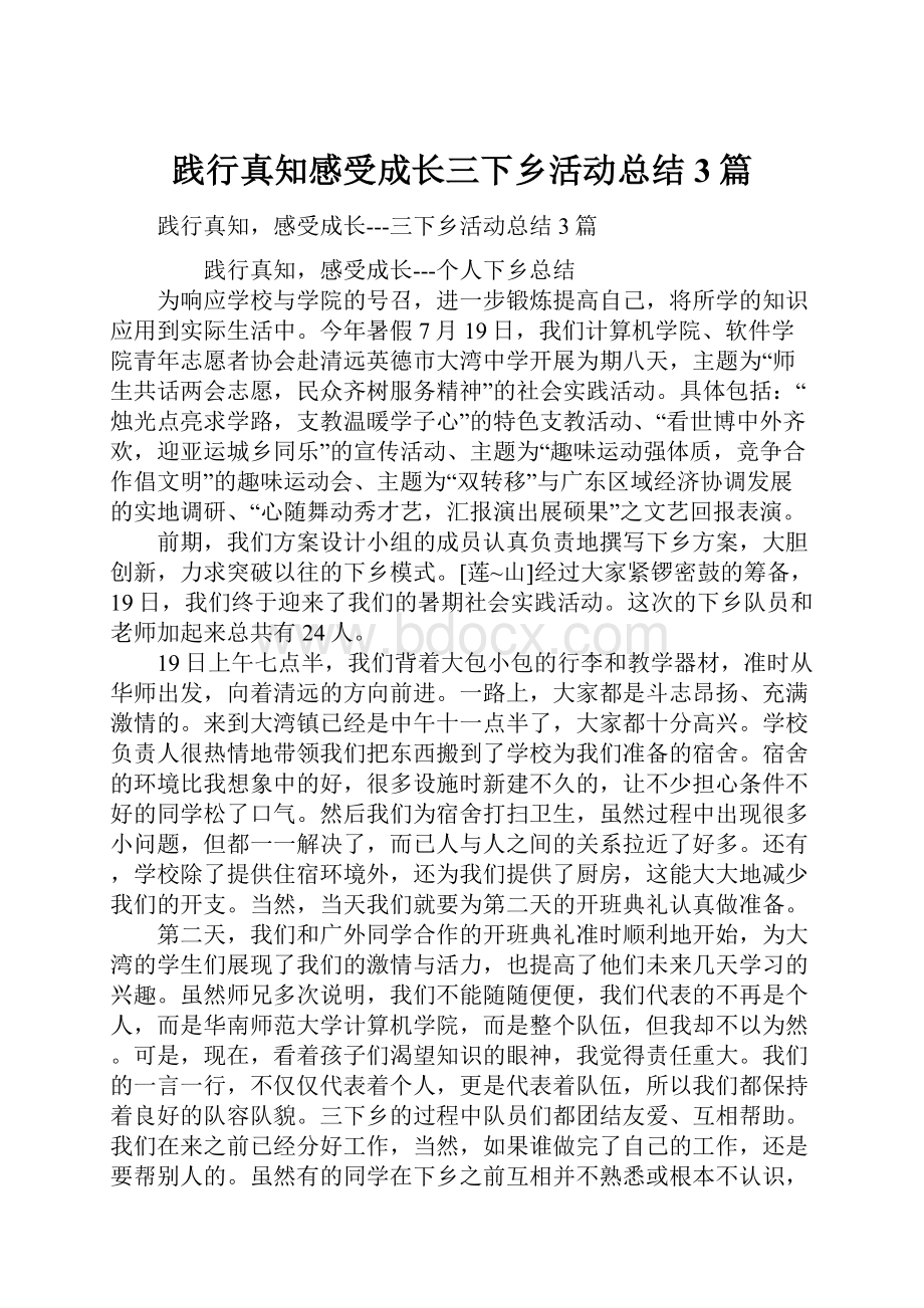 践行真知感受成长三下乡活动总结3篇.docx_第1页