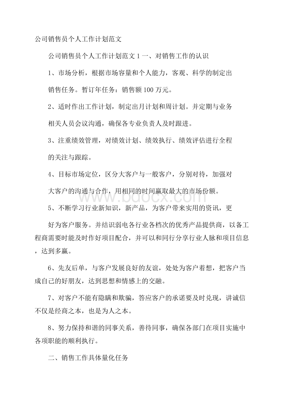 公司销售员个人工作计划范文.docx_第1页