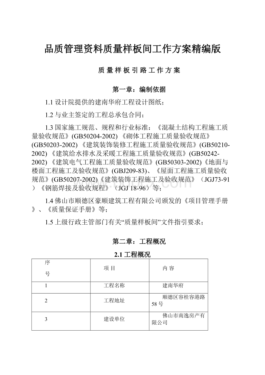 品质管理资料质量样板间工作方案精编版.docx_第1页