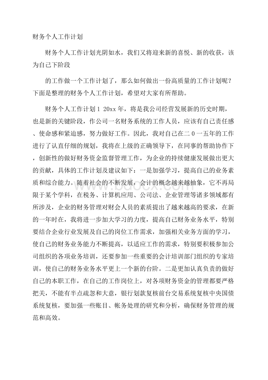 财务个人工作计划.docx_第1页