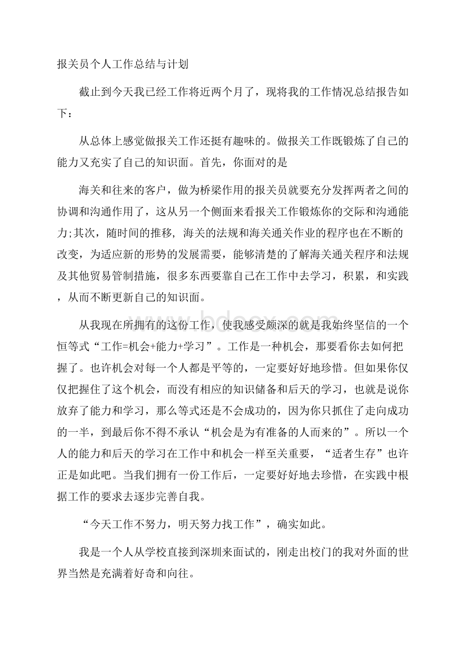 报关员个人工作总结与计划.docx_第1页