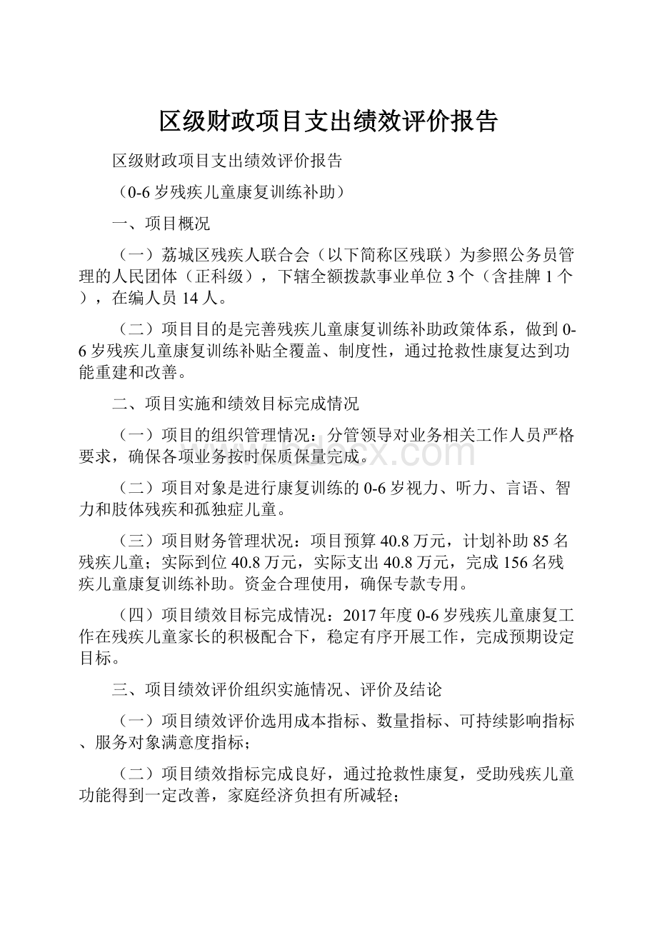 区级财政项目支出绩效评价报告.docx_第1页