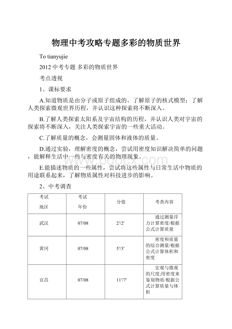 物理中考攻略专题多彩的物质世界.docx