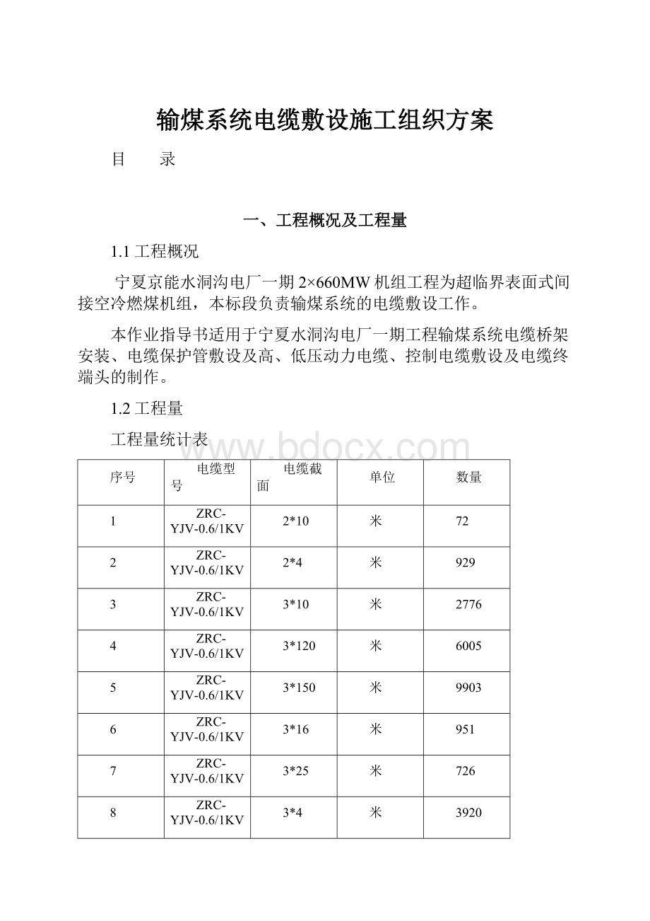 输煤系统电缆敷设施工组织方案.docx_第1页