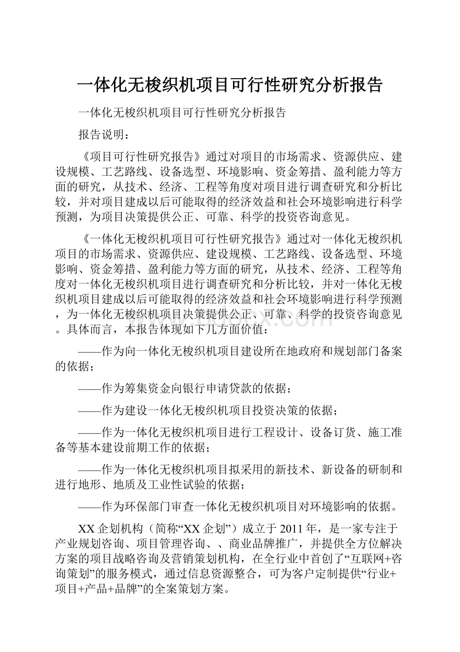 一体化无梭织机项目可行性研究分析报告.docx_第1页