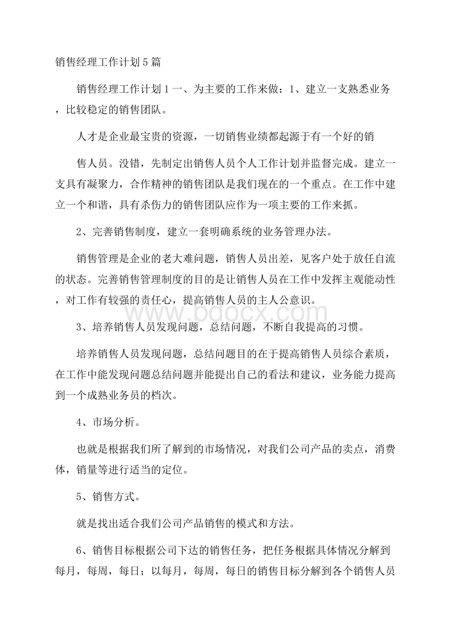 销售经理工作计划5篇.docx