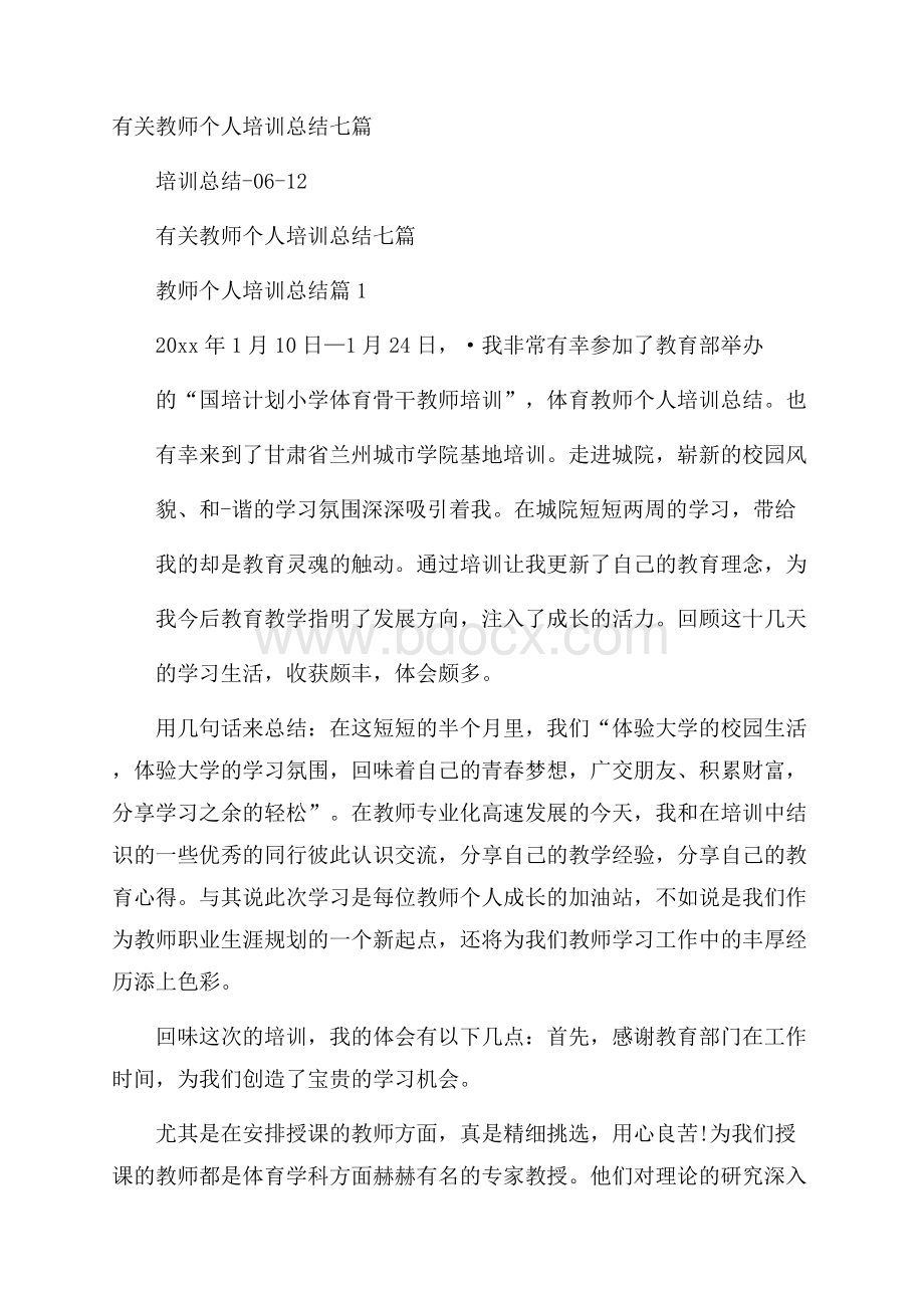 有关教师个人培训总结七篇.docx