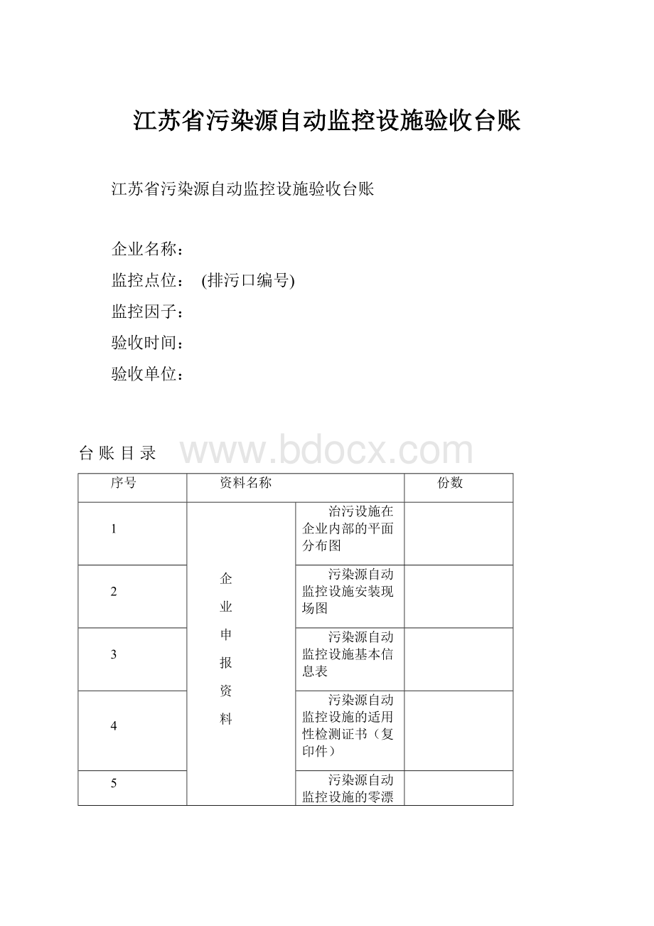 江苏省污染源自动监控设施验收台账.docx_第1页