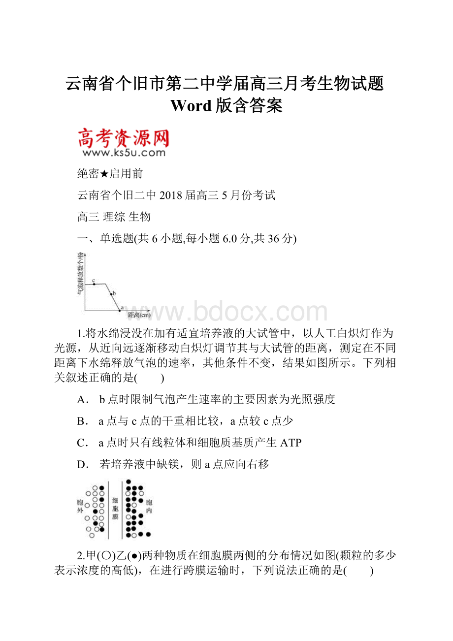 云南省个旧市第二中学届高三月考生物试题Word版含答案.docx_第1页