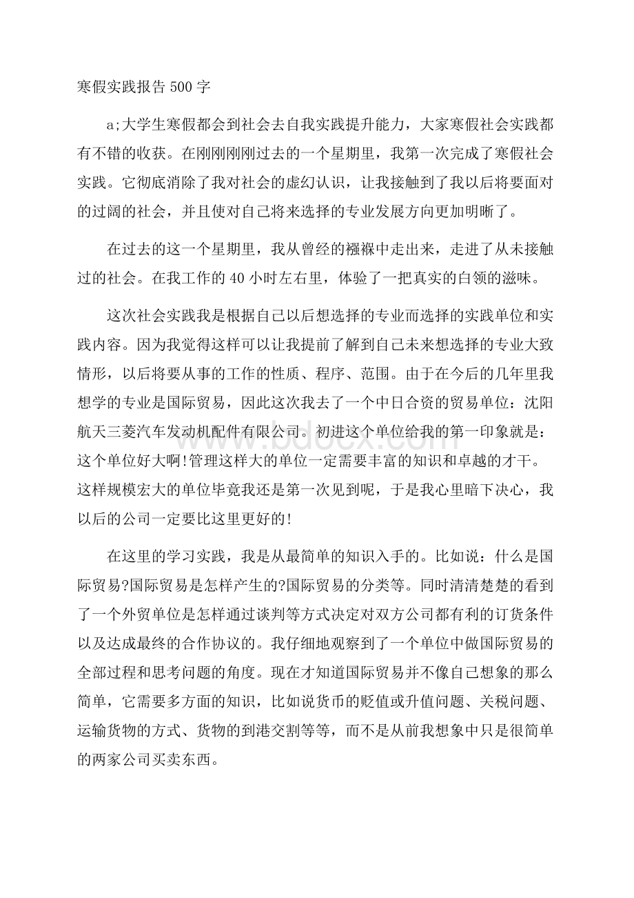 寒假实践报告500字.docx