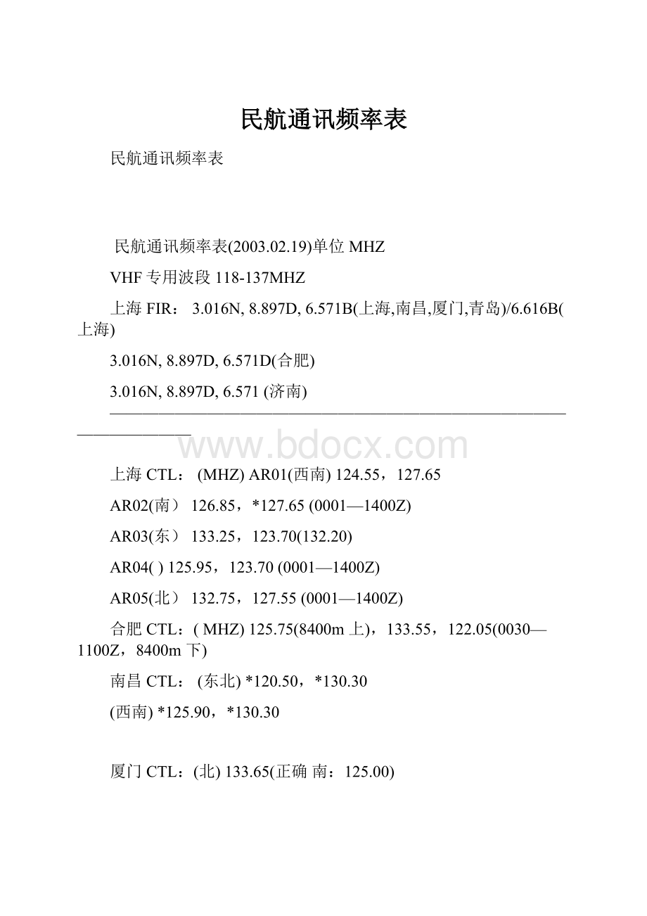 民航通讯频率表.docx