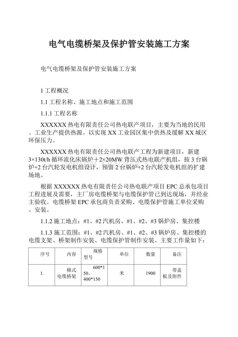 电气电缆桥架及保护管安装施工方案.docx_第1页