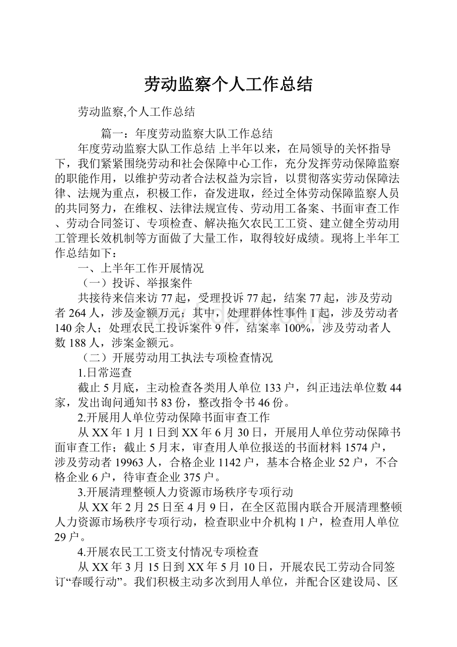 劳动监察个人工作总结.docx