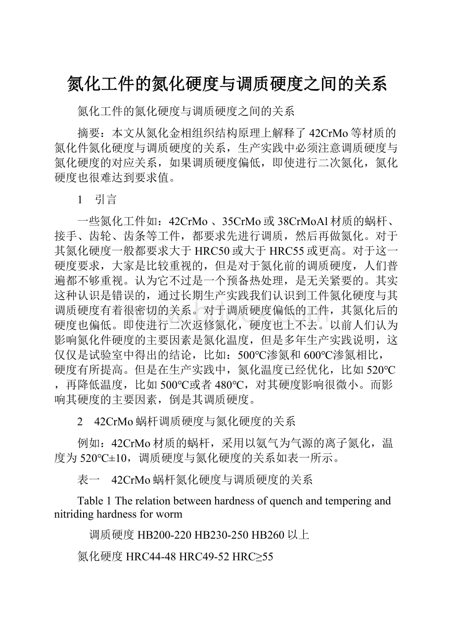 氮化工件的氮化硬度与调质硬度之间的关系.docx