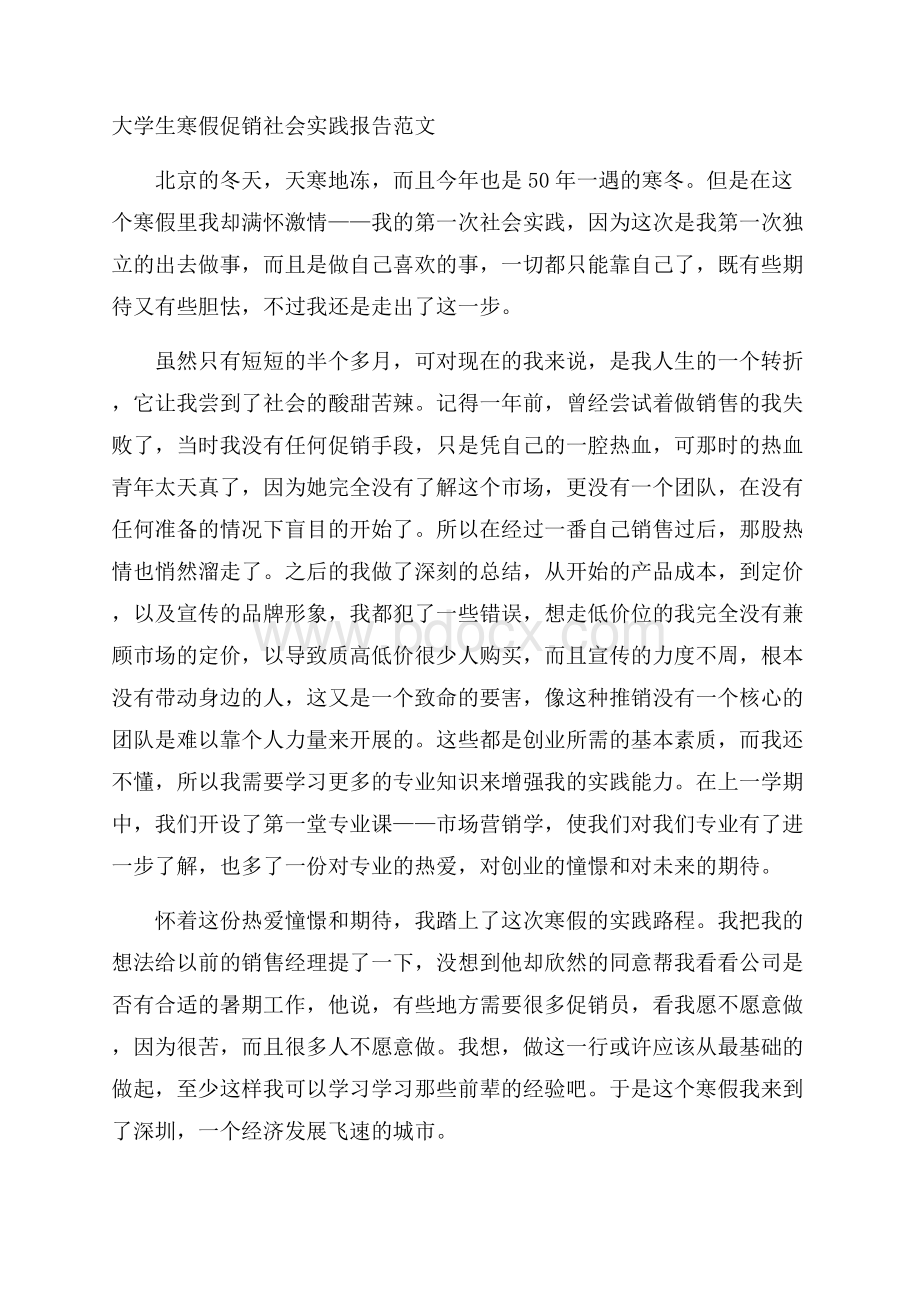 大学生寒假促销社会实践报告范文.docx