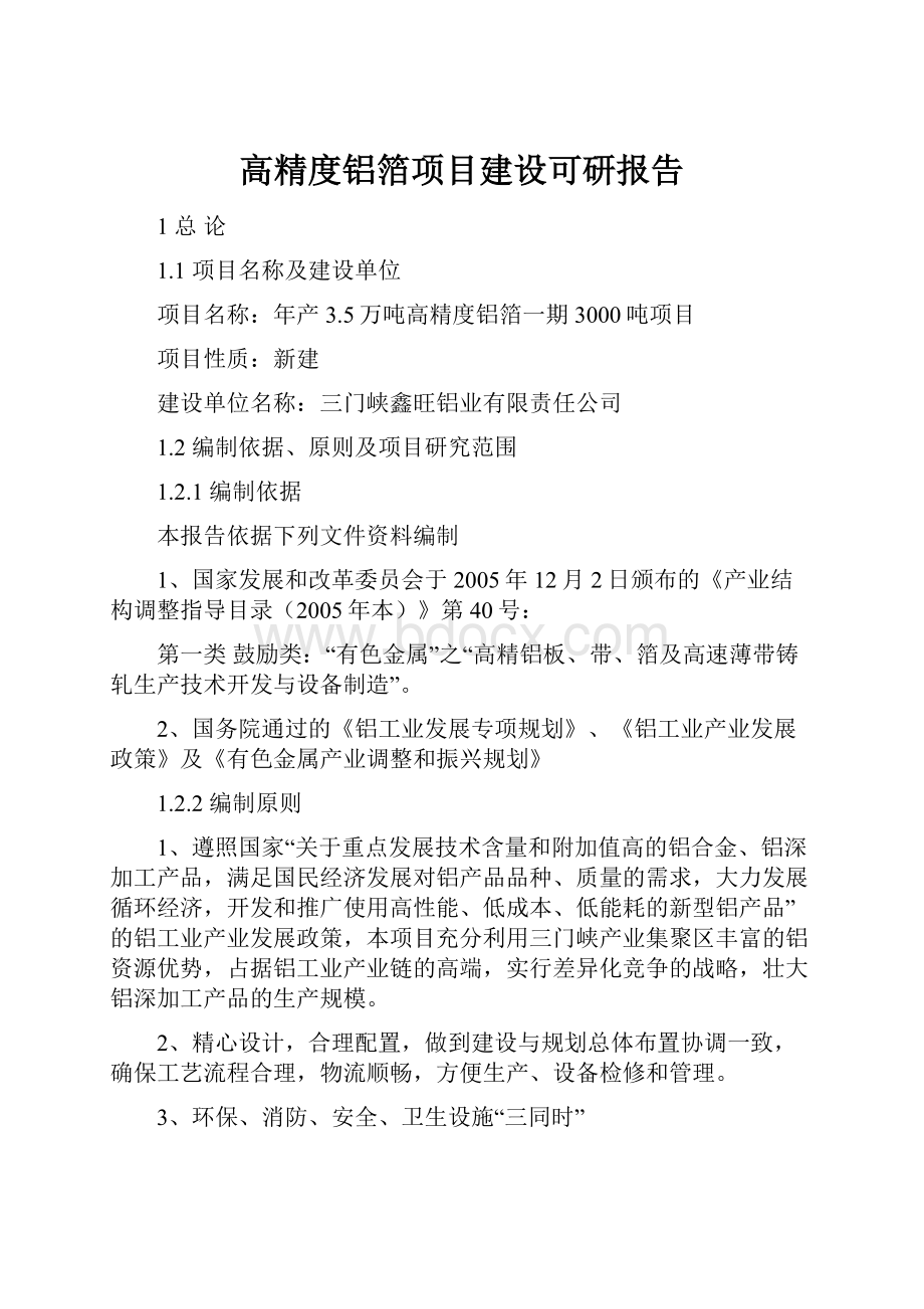 高精度铝箔项目建设可研报告.docx_第1页