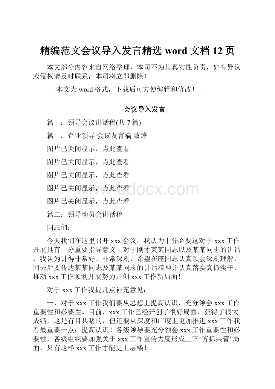 精编范文会议导入发言精选word文档 12页.docx_第1页