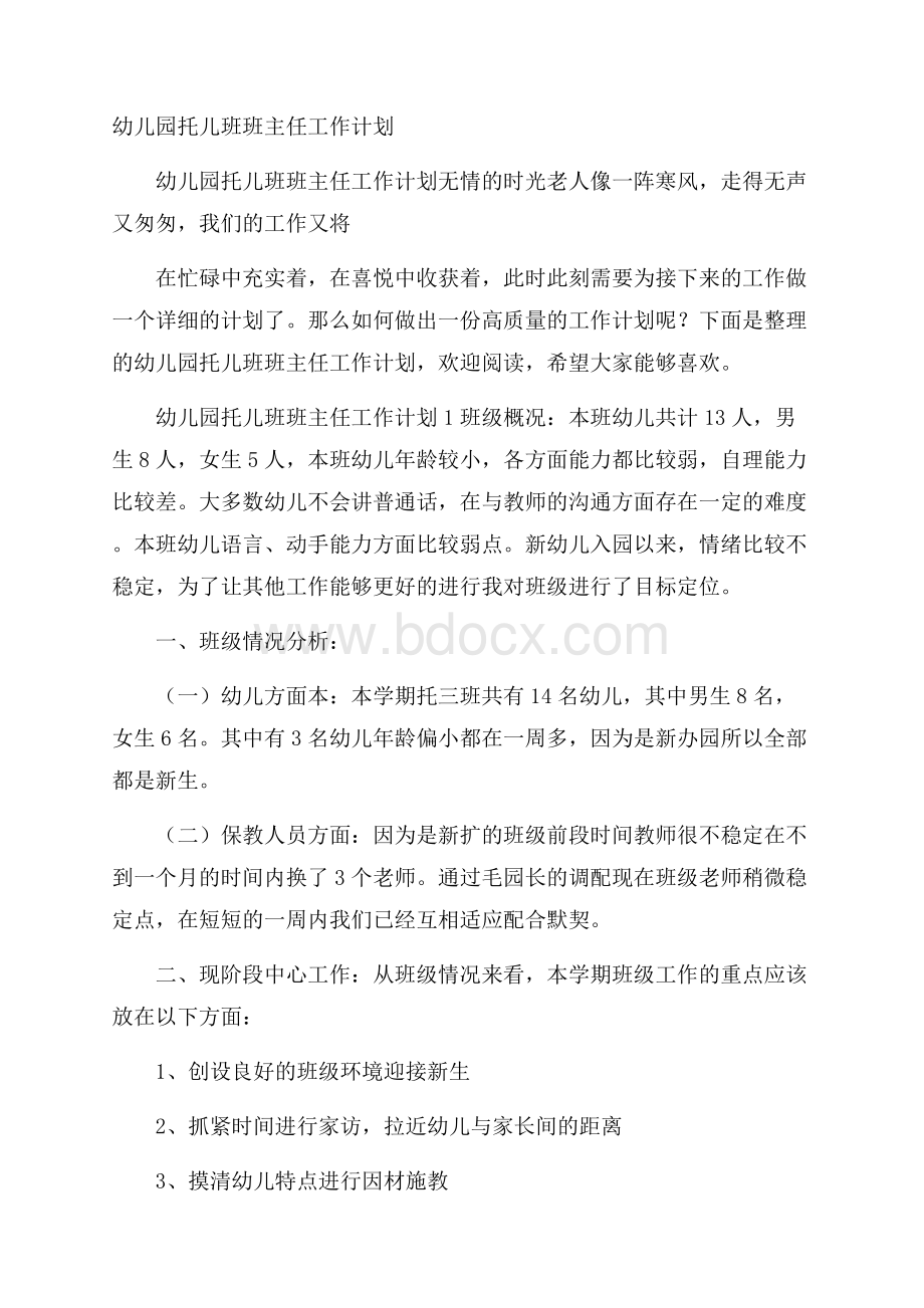 幼儿园托儿班班主任工作计划.docx_第1页