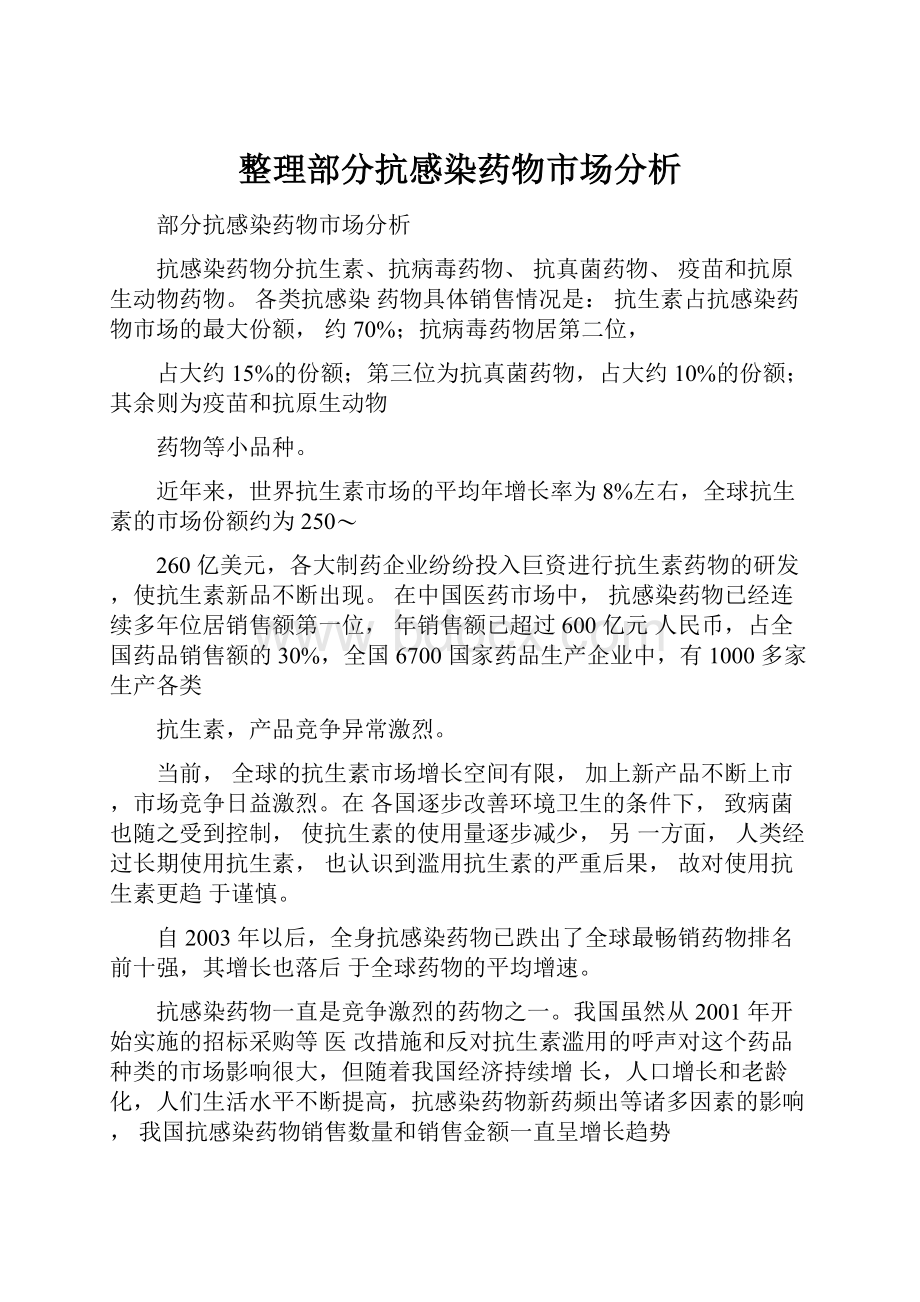 整理部分抗感染药物市场分析.docx