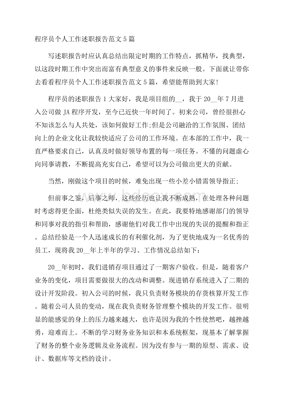 程序员个人工作述职报告范文5篇.docx