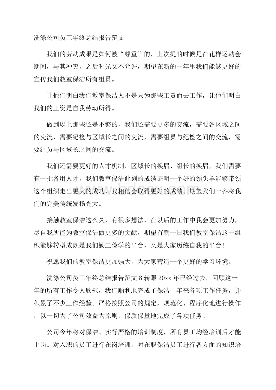 洗涤公司员工年终总结报告范文.docx