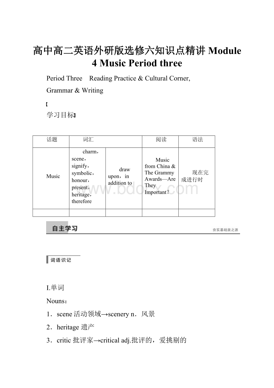 高中高二英语外研版选修六知识点精讲Module 4 Music Period three.docx