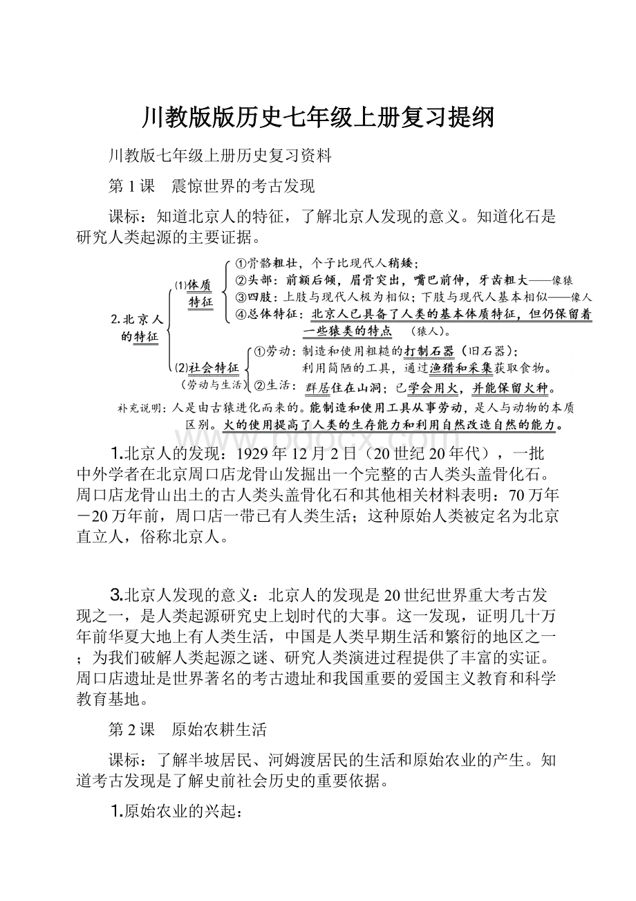 川教版版历史七年级上册复习提纲.docx_第1页