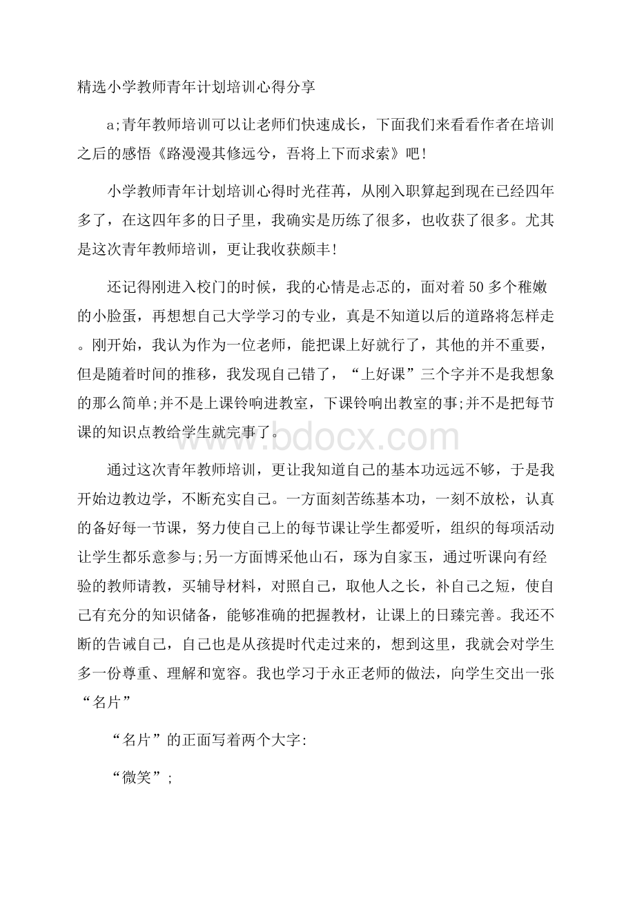 精选小学教师青年计划培训心得分享.docx