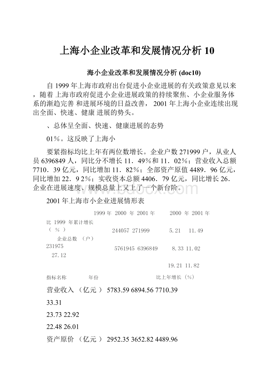 上海小企业改革和发展情况分析10.docx_第1页