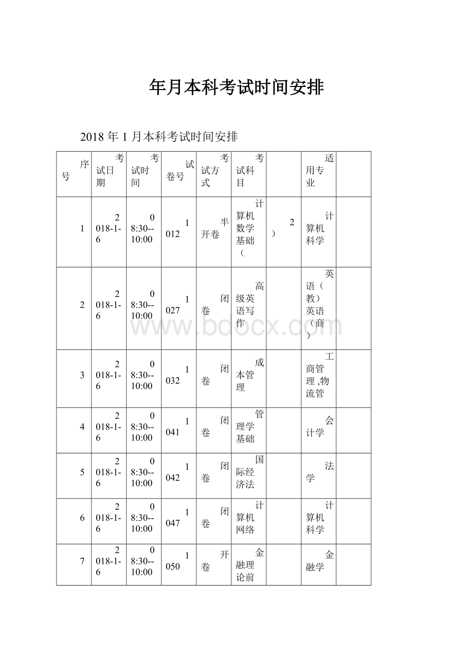 年月本科考试时间安排.docx_第1页