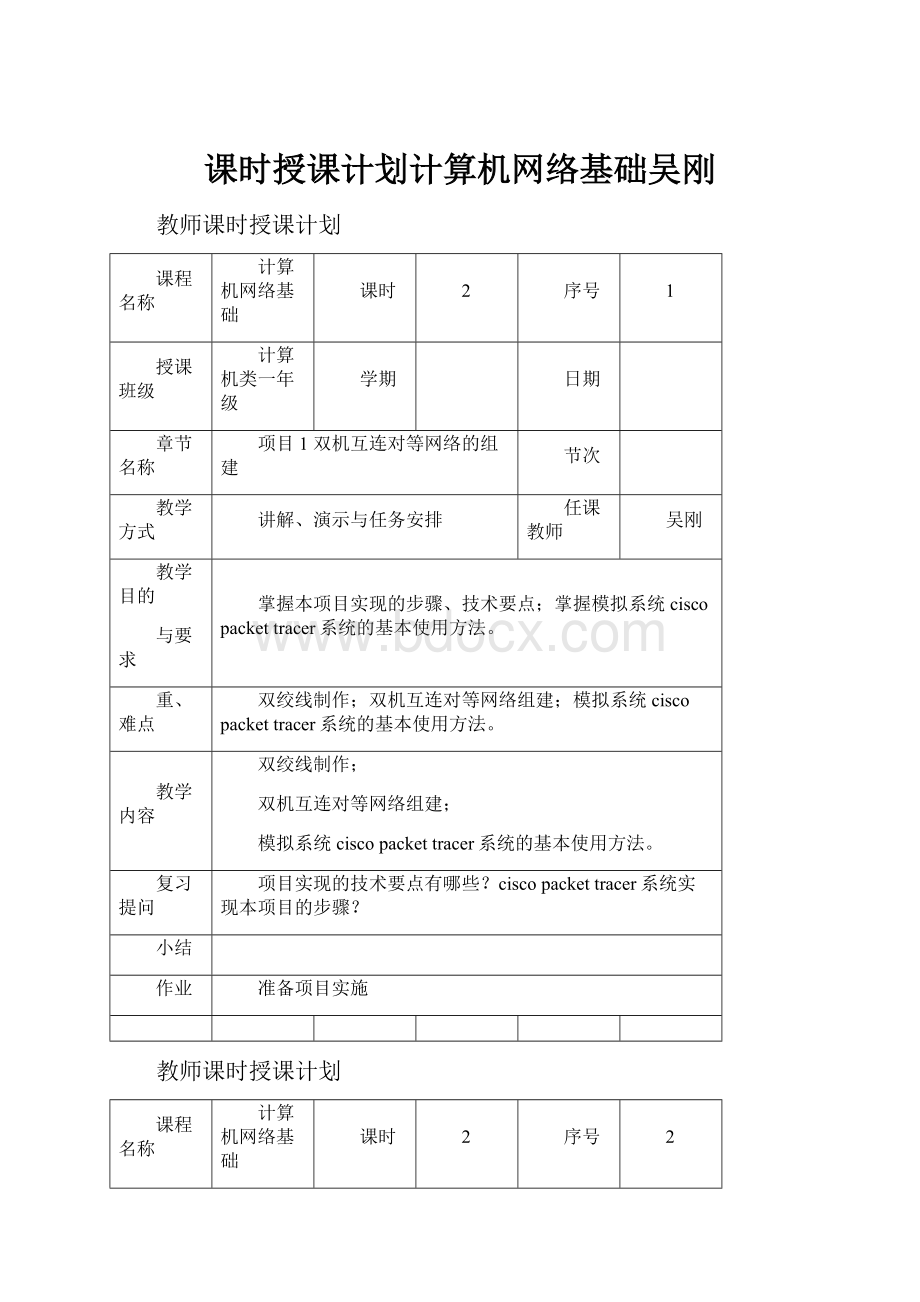 课时授课计划计算机网络基础吴刚.docx_第1页