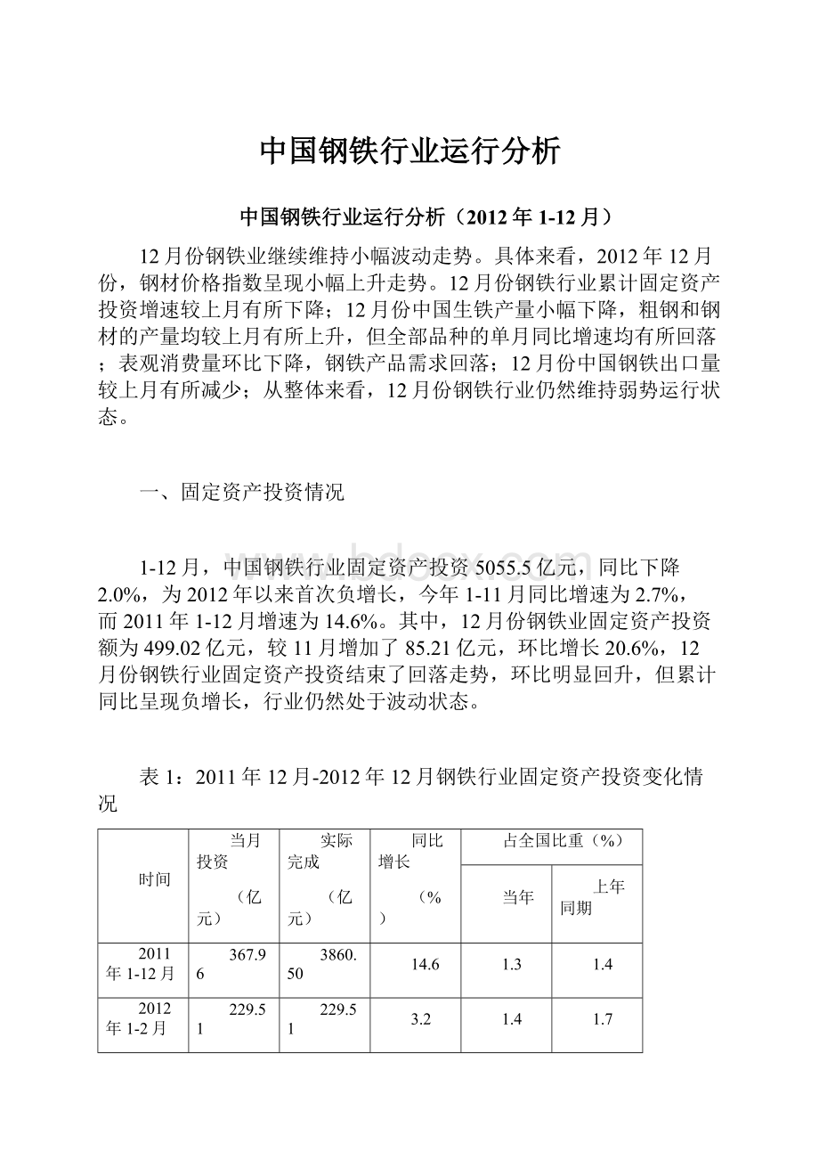 中国钢铁行业运行分析.docx