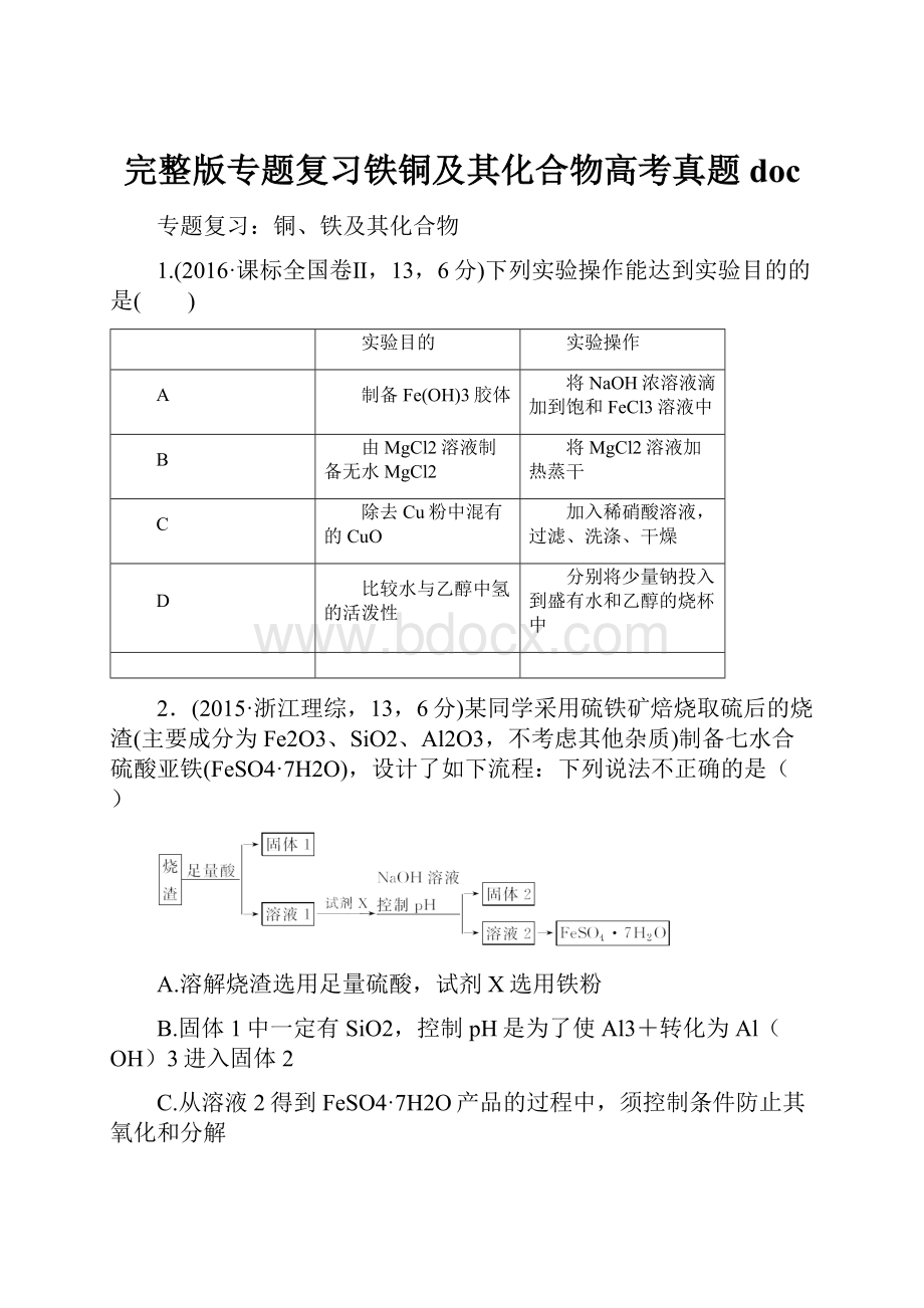 完整版专题复习铁铜及其化合物高考真题doc.docx_第1页