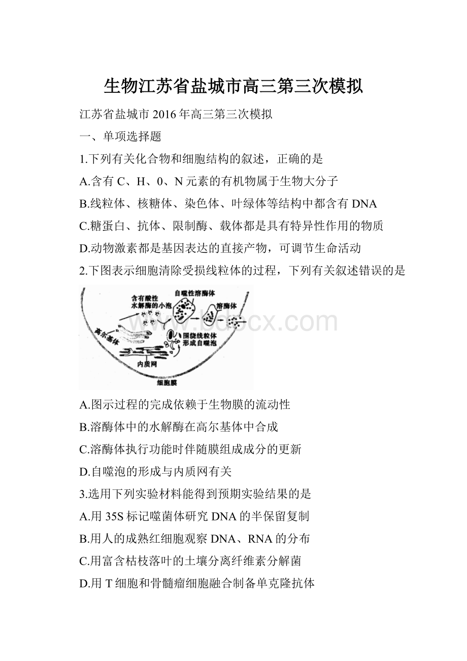 生物江苏省盐城市高三第三次模拟.docx