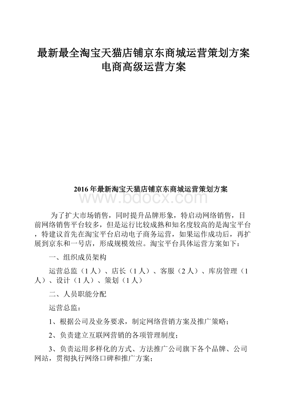 最新最全淘宝天猫店铺京东商城运营策划方案电商高级运营方案.docx