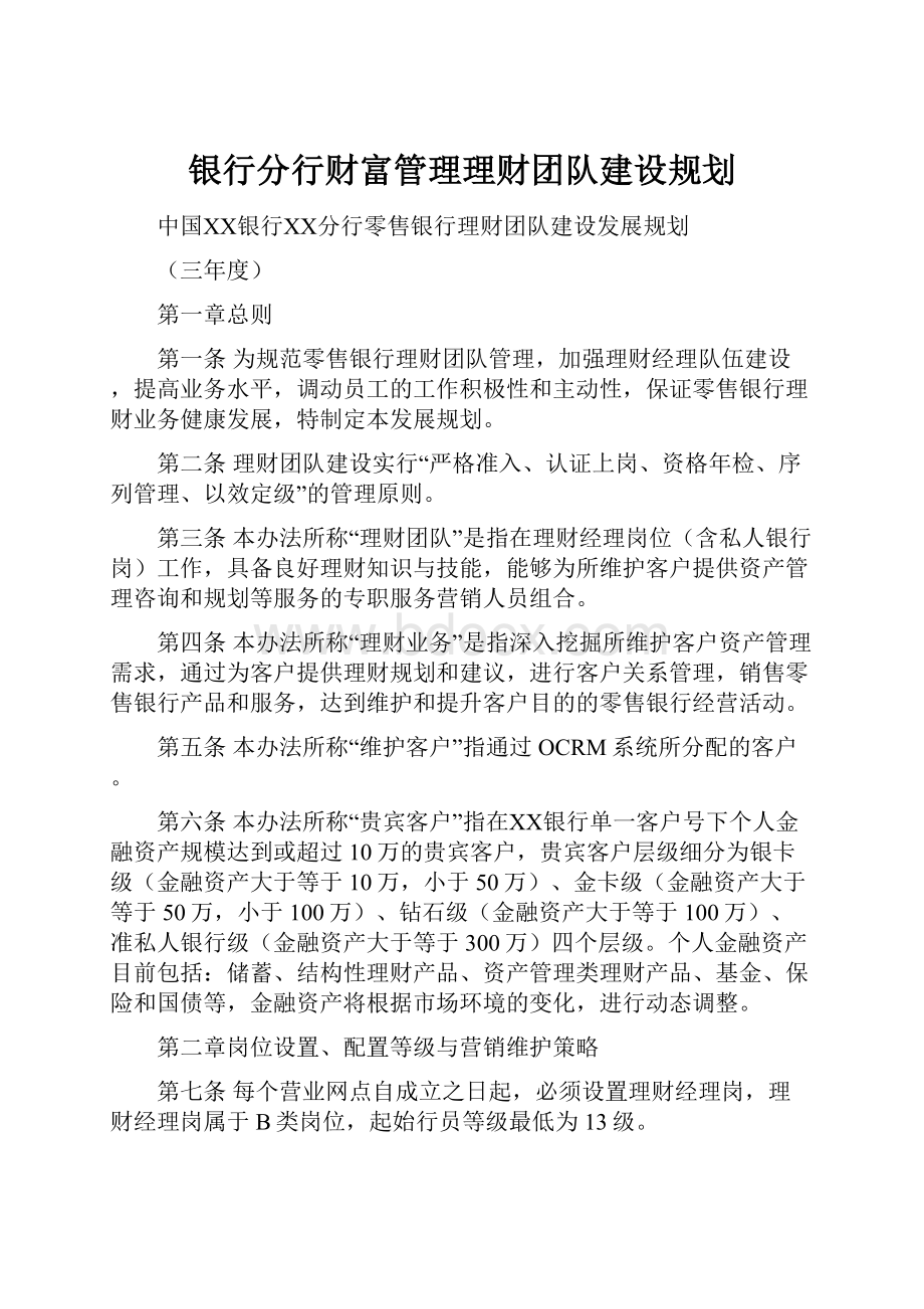 银行分行财富管理理财团队建设规划.docx