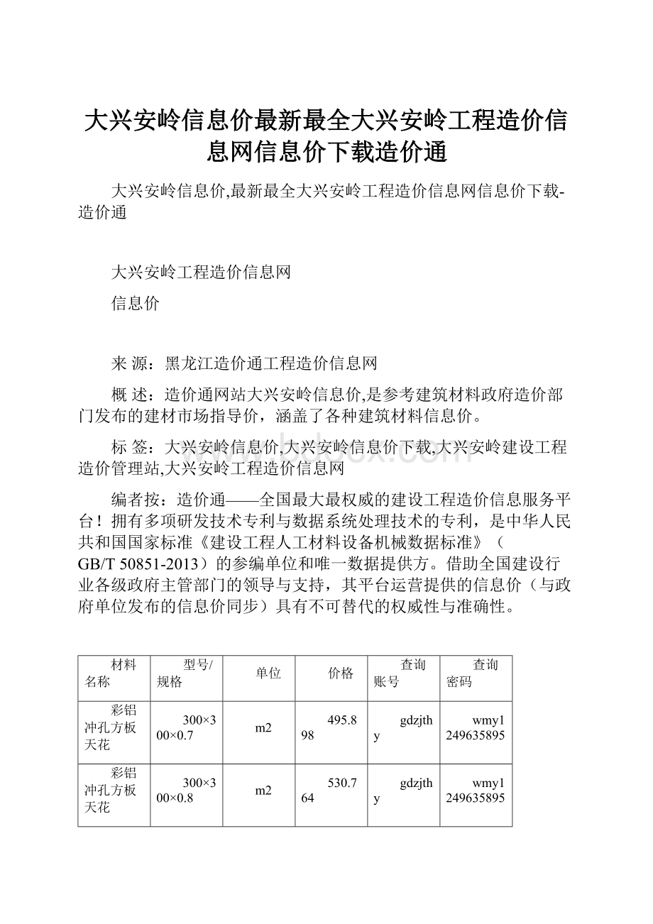 大兴安岭信息价最新最全大兴安岭工程造价信息网信息价下载造价通.docx_第1页