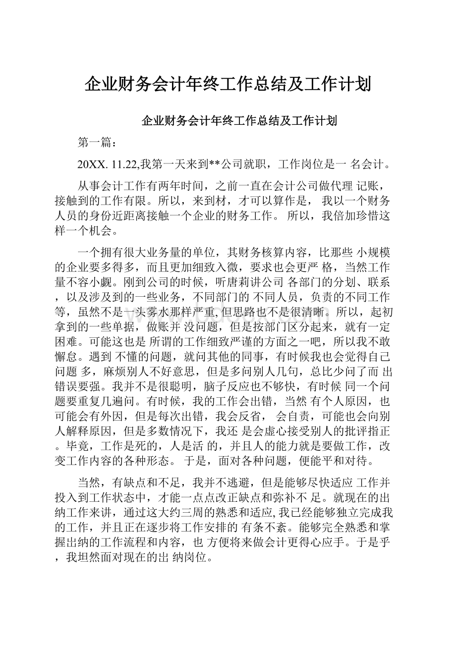 企业财务会计年终工作总结及工作计划.docx