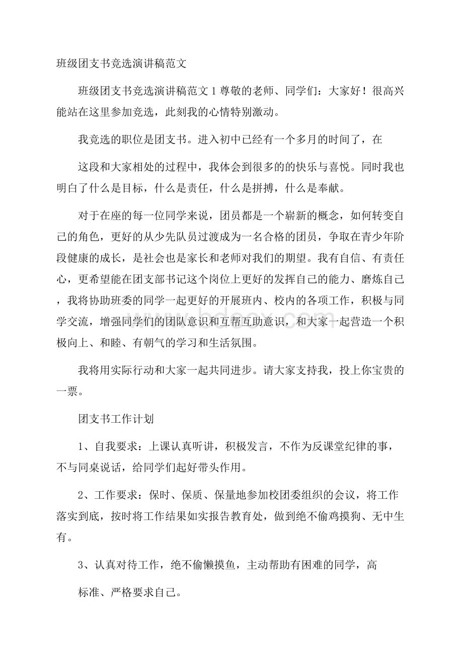 班级团支书竞选演讲稿范文.docx