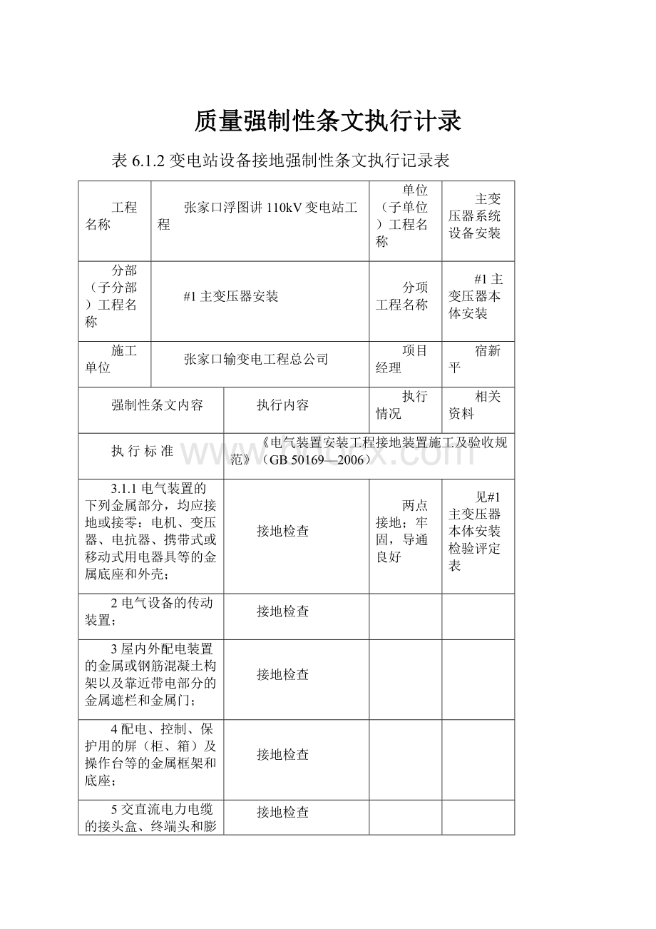 质量强制性条文执行计录.docx_第1页