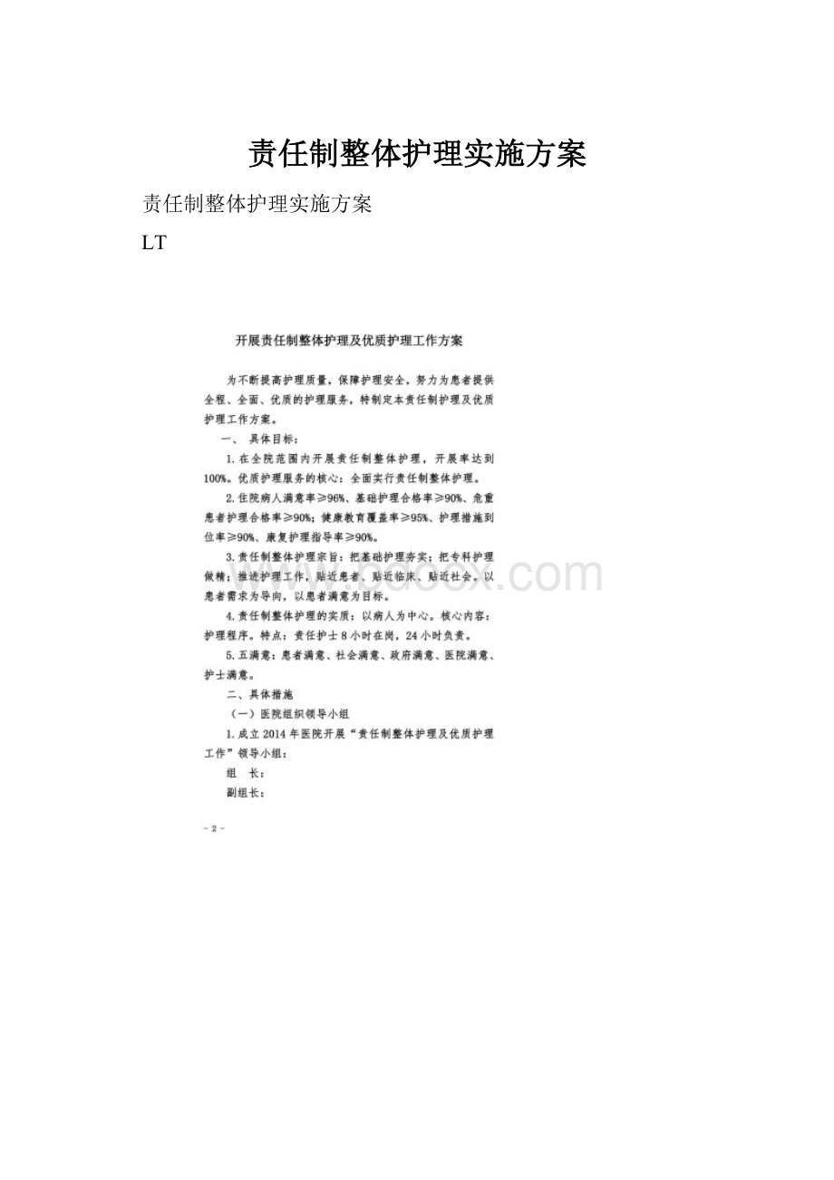 责任制整体护理实施方案.docx_第1页