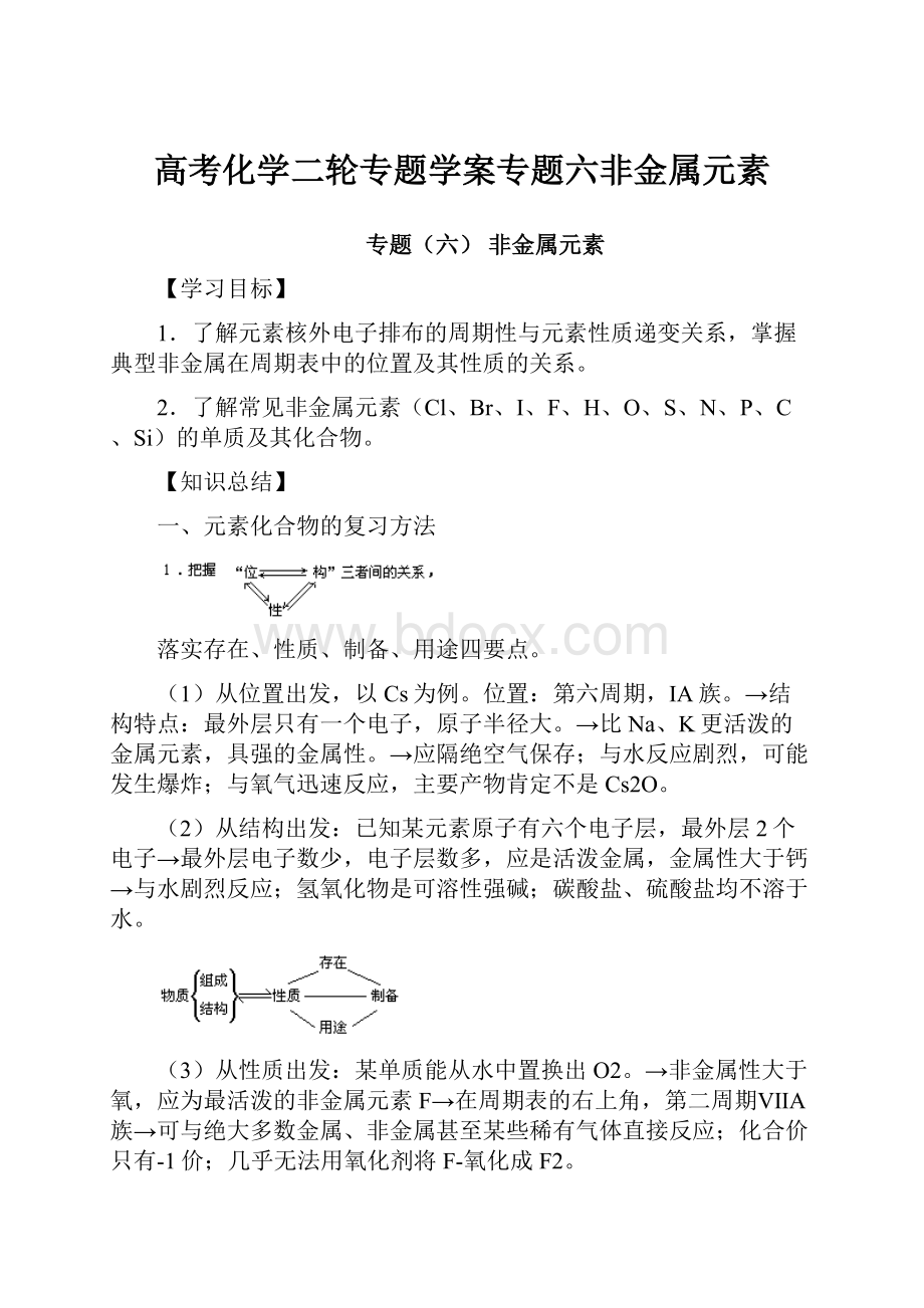 高考化学二轮专题学案专题六非金属元素.docx_第1页