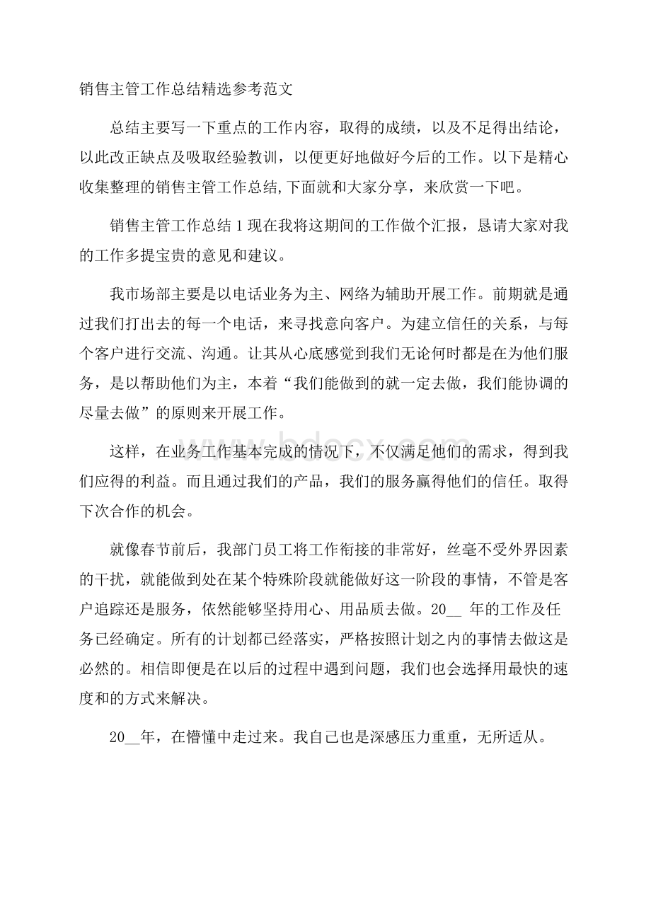 销售主管工作总结精选参考范文.docx