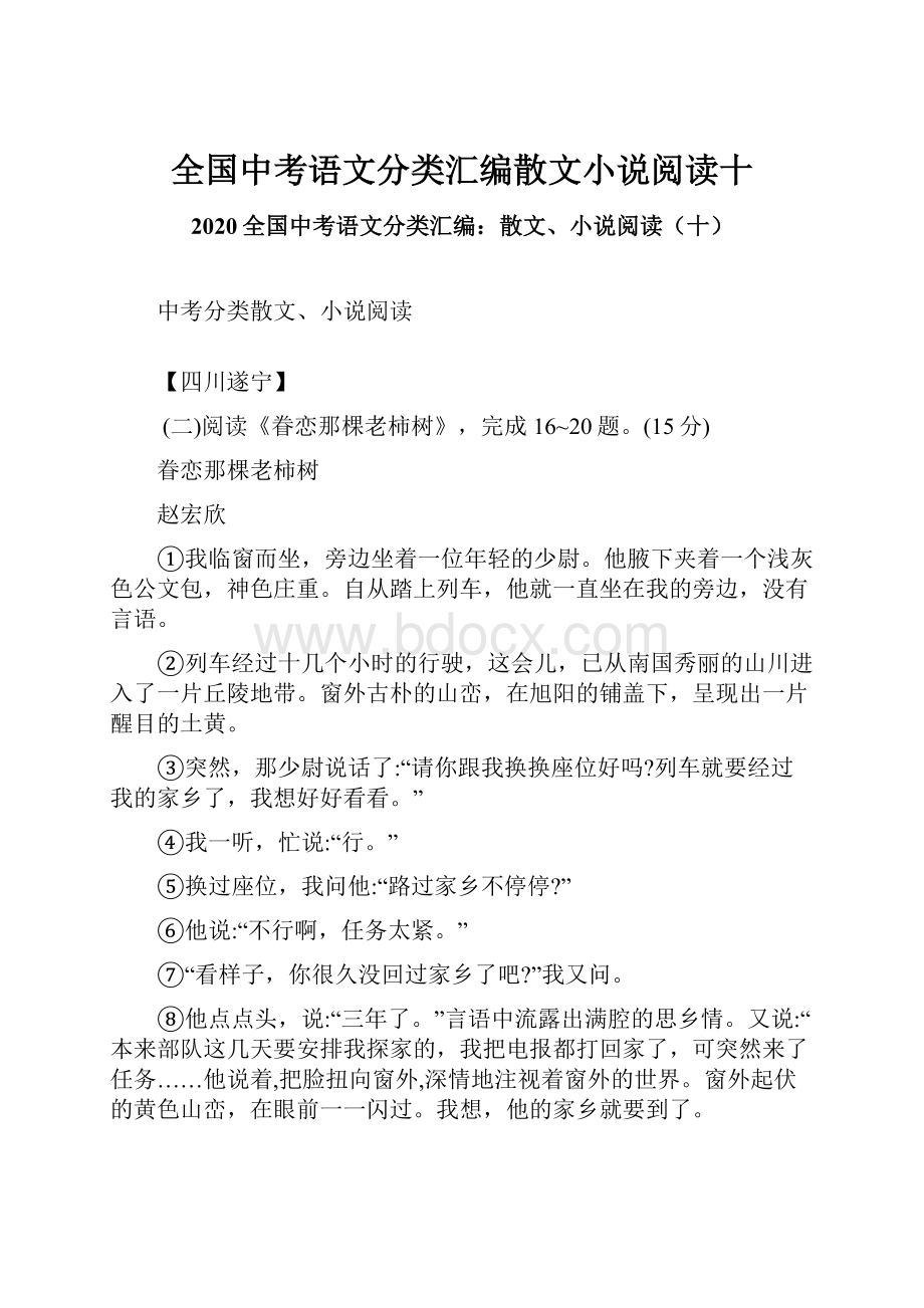 全国中考语文分类汇编散文小说阅读十.docx