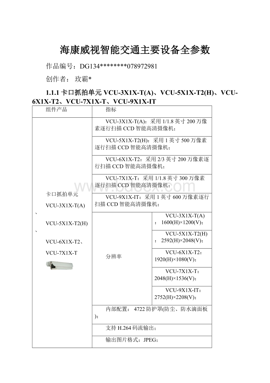 海康威视智能交通主要设备全参数.docx