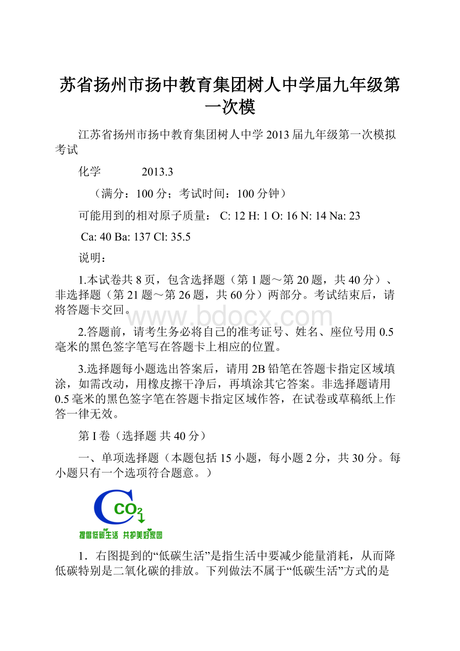 苏省扬州市扬中教育集团树人中学届九年级第一次模.docx_第1页